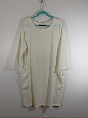 Susan Graver Cream Shift Dress with Fringe Pocket Detail